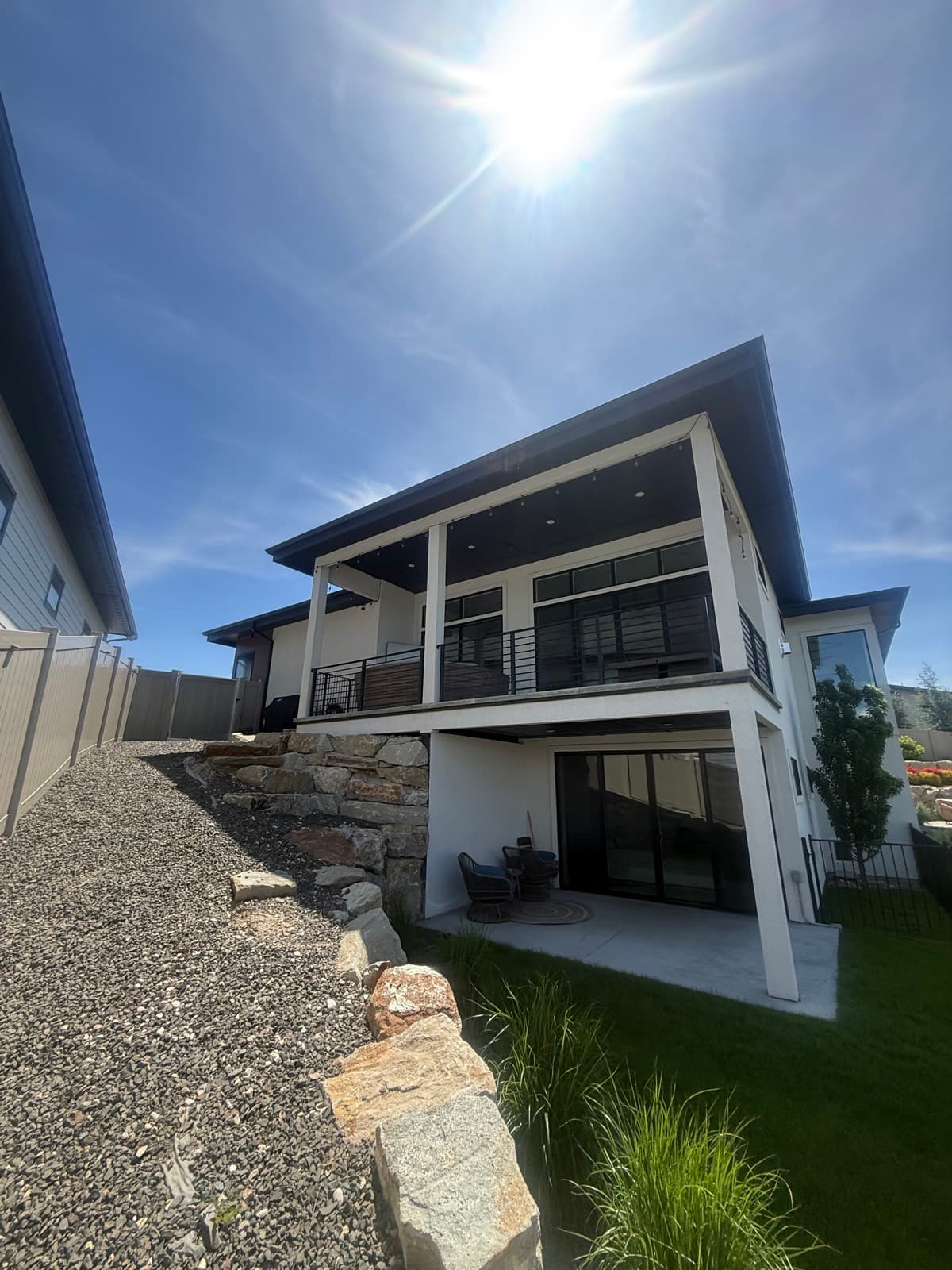 Modern stone-and-stucco home in the Boise sun