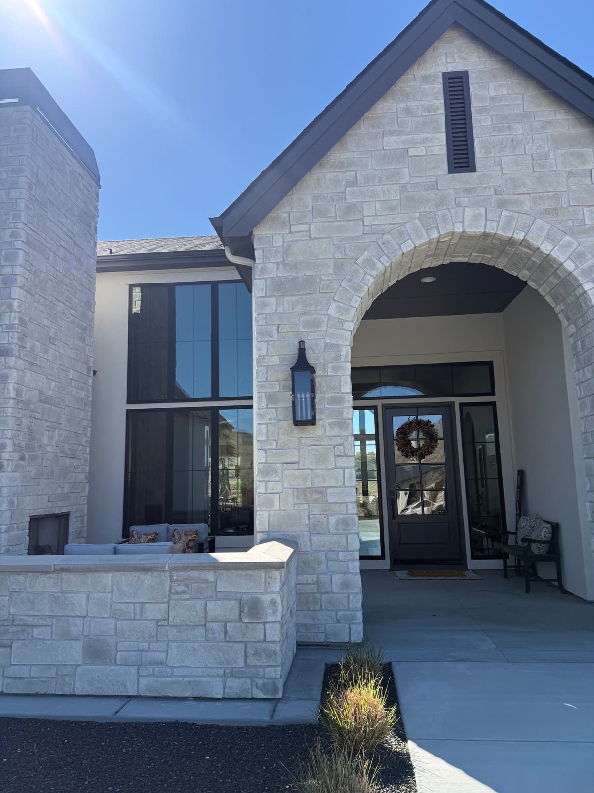 White stone entry brightened and clean
