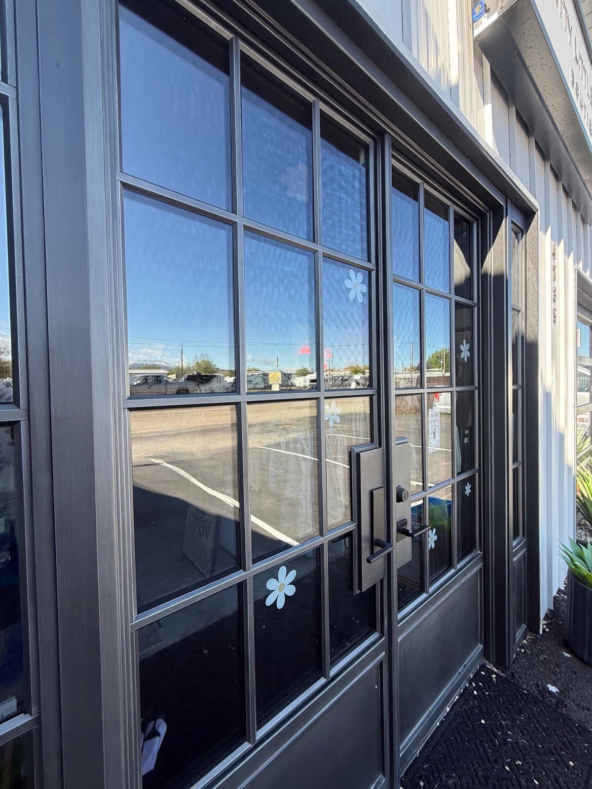 Storefront glass cleaned for a Treasure Valley business
